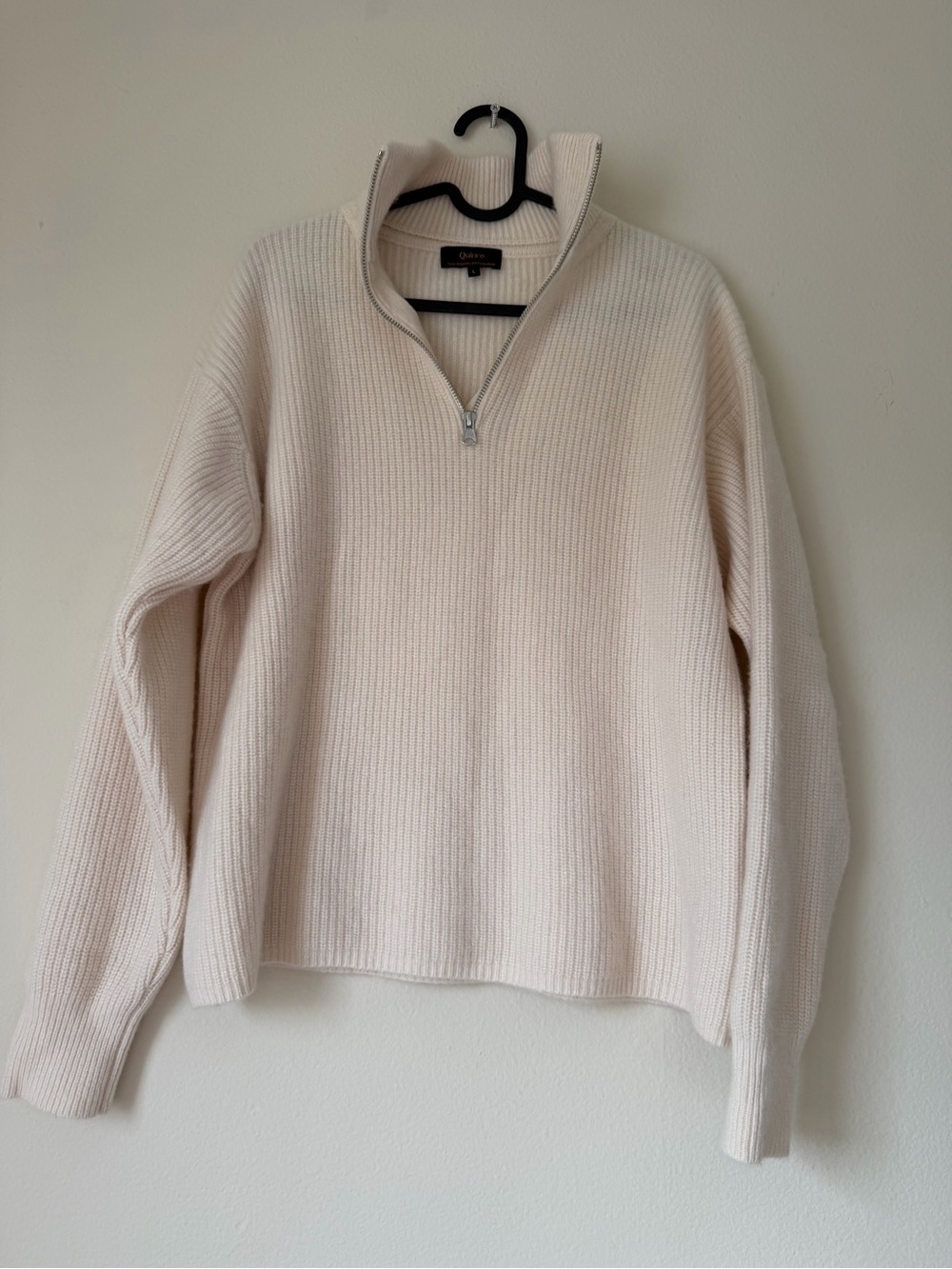 Quince 100% Mongolian Cashmere Quarter Zip Sweater Ivory Size L